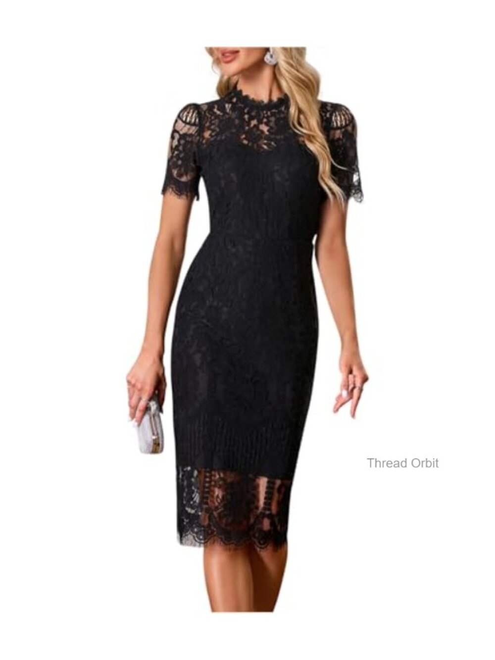 Elegant Lace Cocktail Dress Short Sleeve Knee Length Bodycon Party Wedding Guest